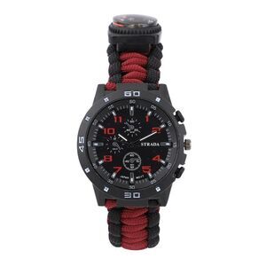 STRADA Watch with Red and Black Nylon Strap and Stainless Steel Back